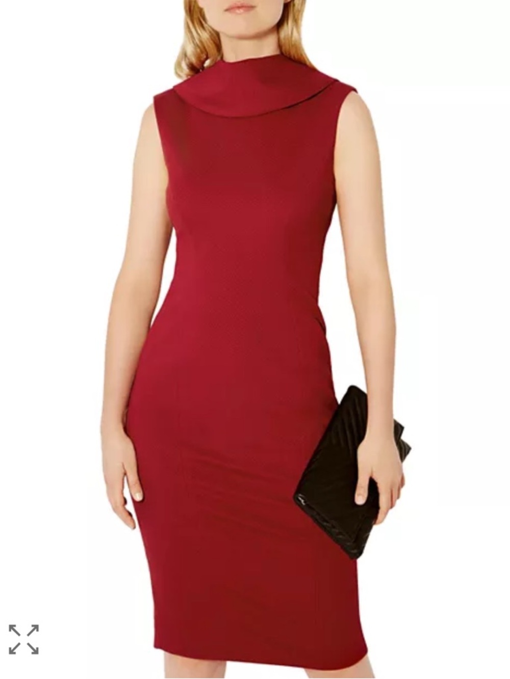 Karen Millen Reverse Point Pencil Sleeveless Red Sheath Dress Wedding Guest